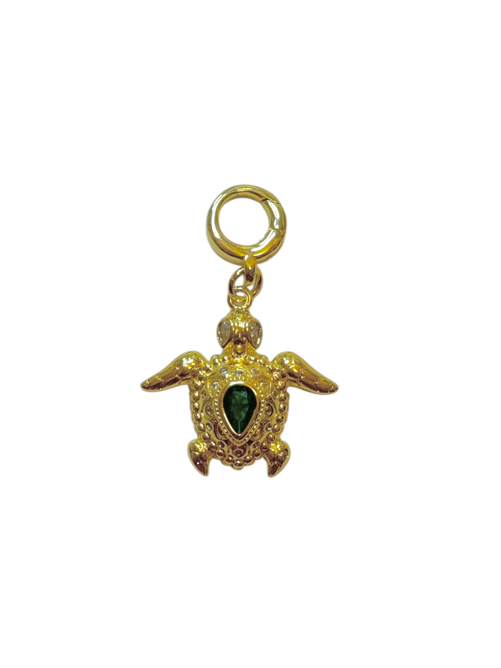 Green Stone Turtle Clip-On Charm