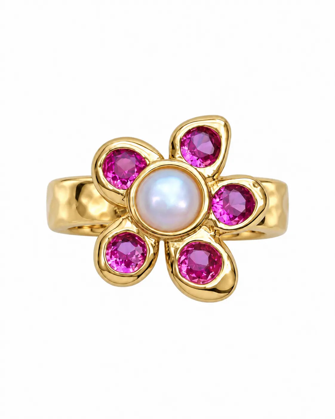 Dark Pink Pearl Petal Ring